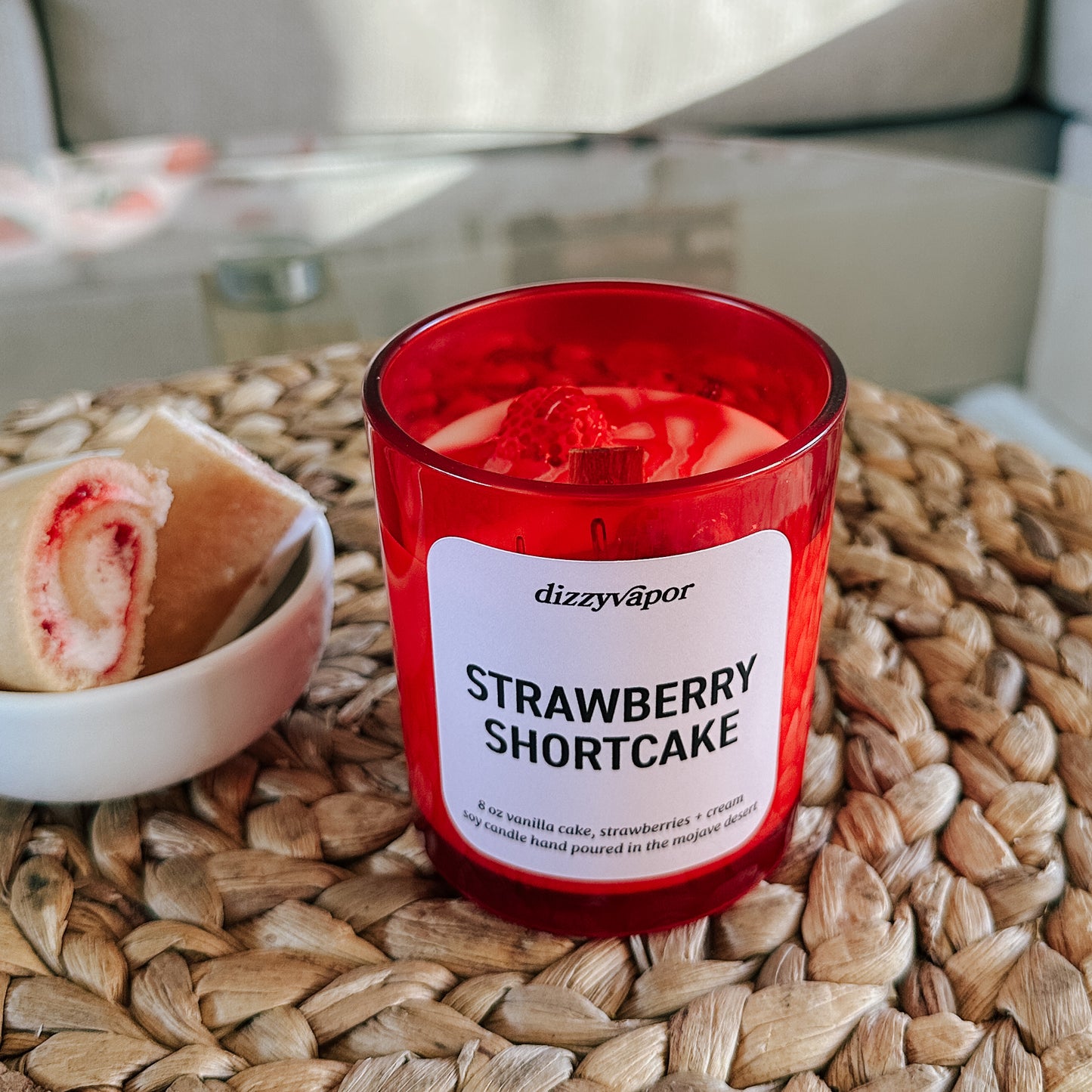 Strawberry Shortcake |  Vanilla Cake, Strawberries + Cream | Hand Poured Candle