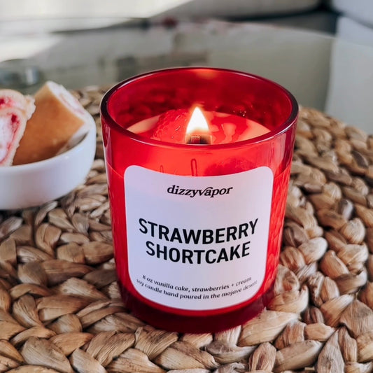 Strawberry Shortcake |  Vanilla Cake, Strawberries + Cream | Hand Poured Candle