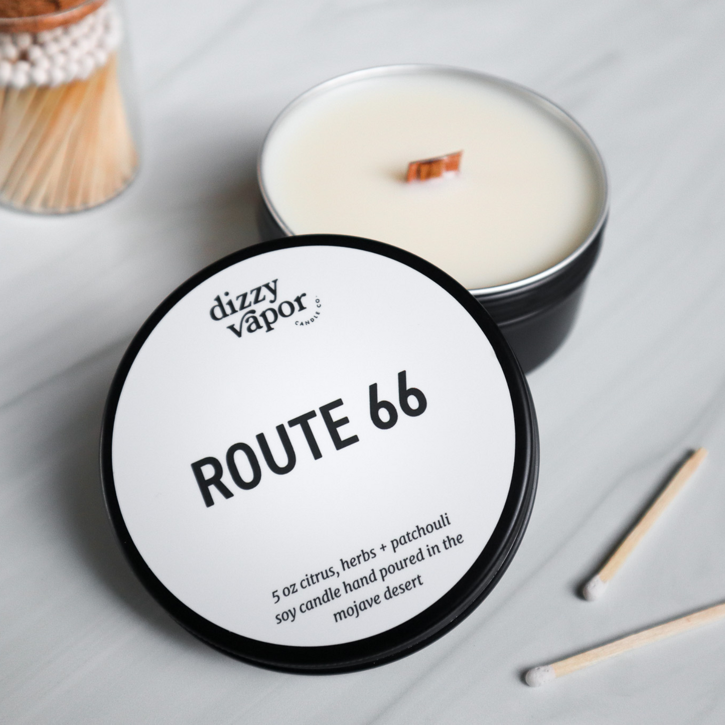 Route 66 Travel Tin | Citrus, Pepper, Herbs & Patchouli Hand Poured Soy Candle