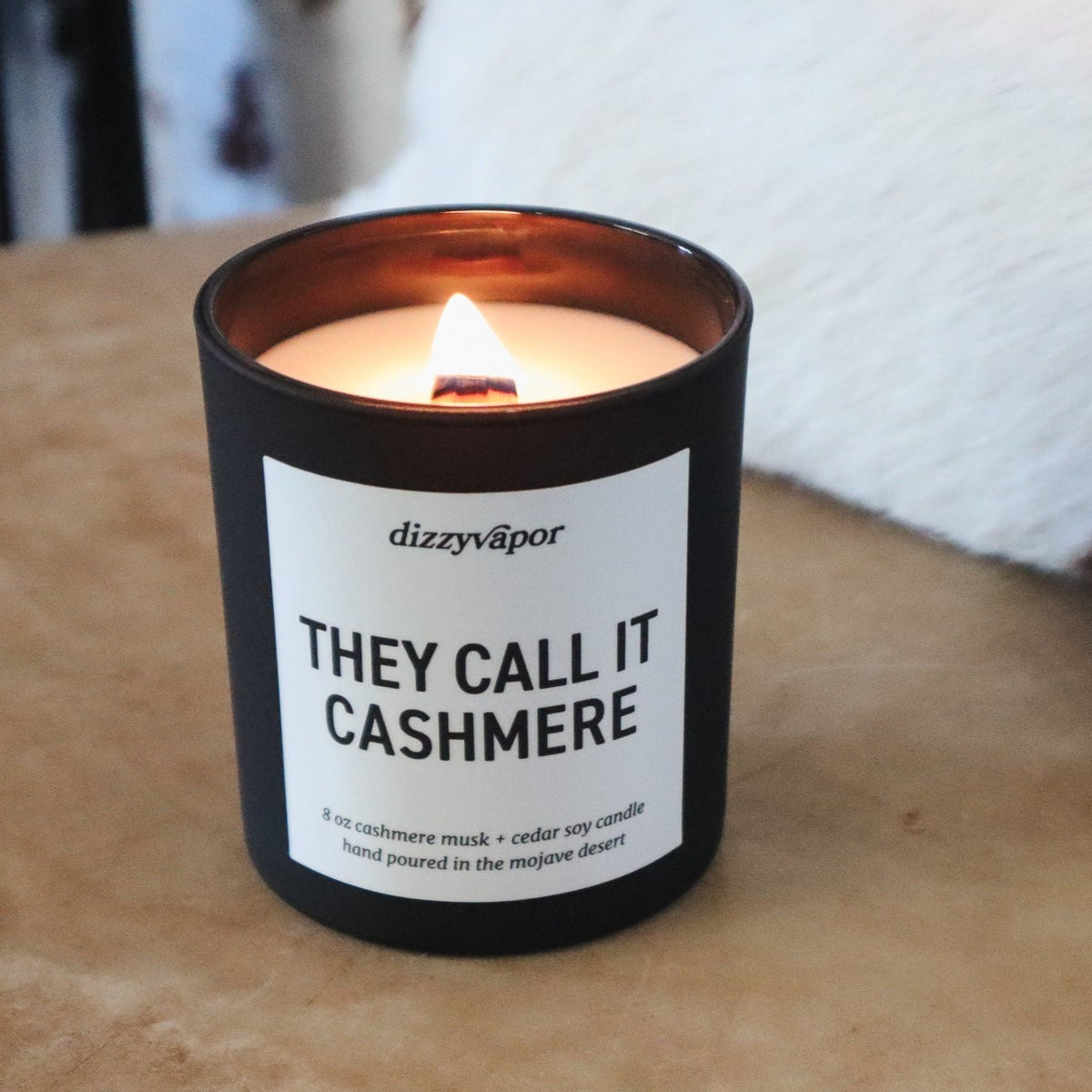 They Call It Cashmere soy candle with vanilla, cedarwood and soft musk scent