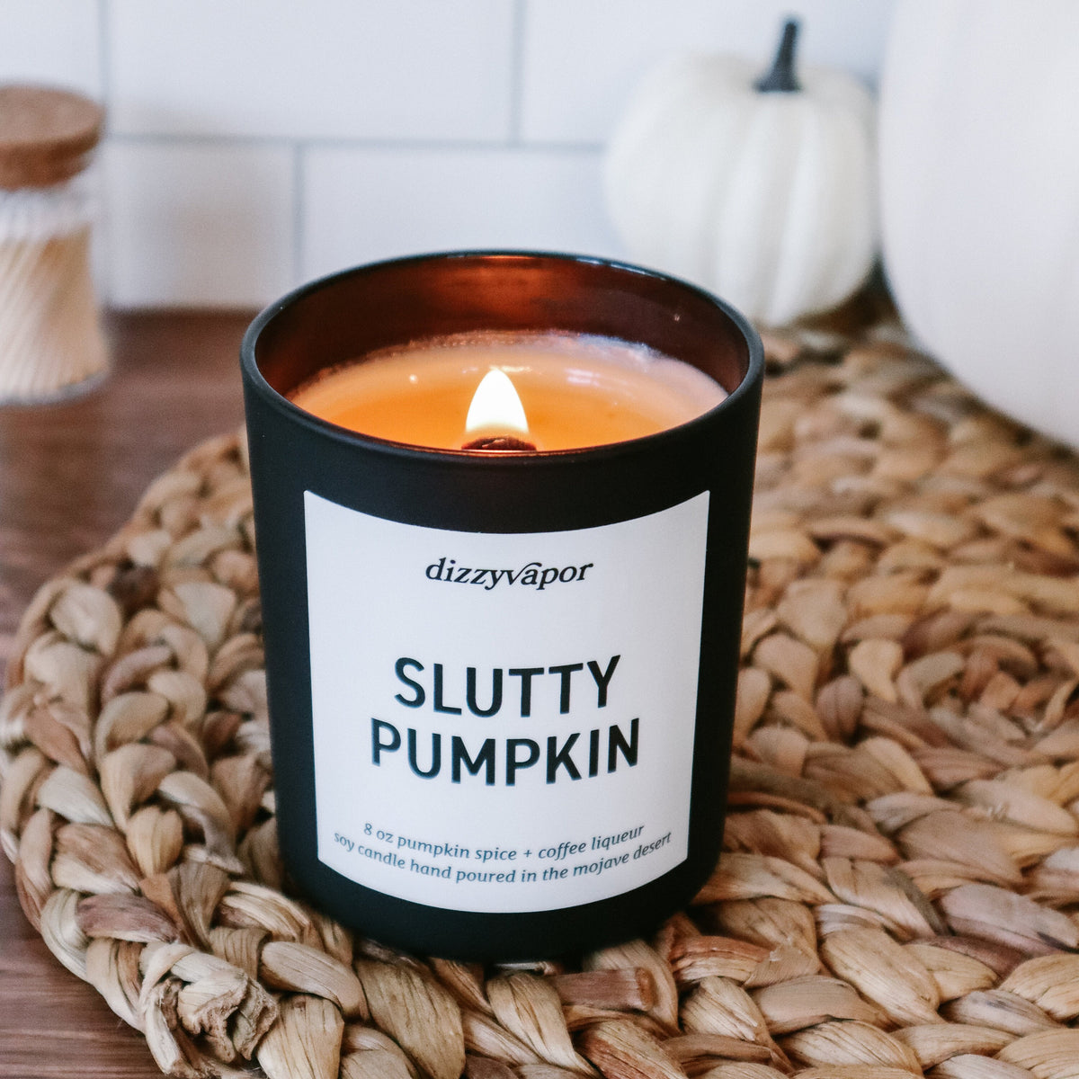 Slutty Pumpkin soy candle with pumpkin spice, chocolate and coffee liqueur scent