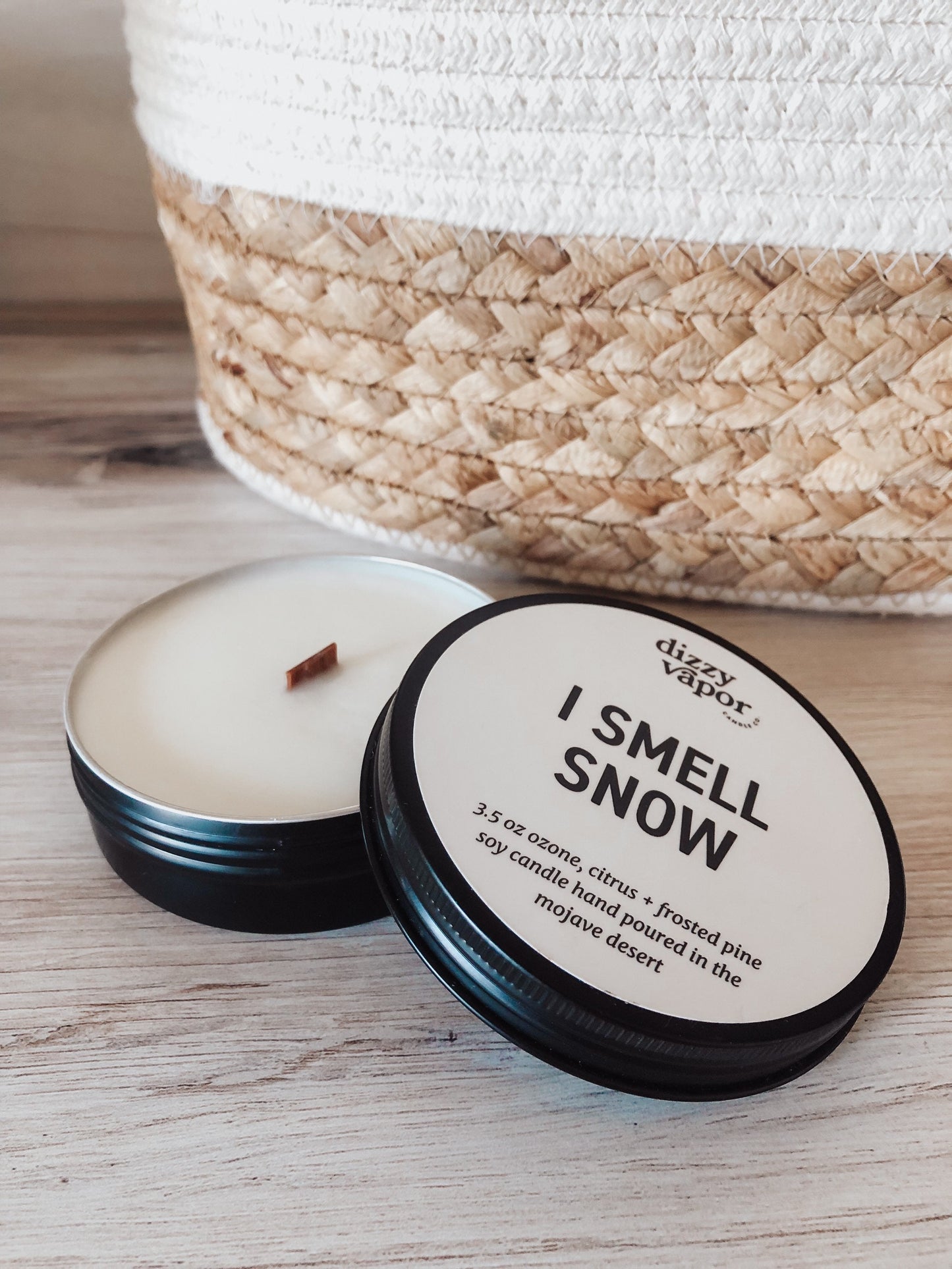 I Smell Snow Travel Tin |  Ozone, Citrus + Frosted Pine Hand Poured Candle