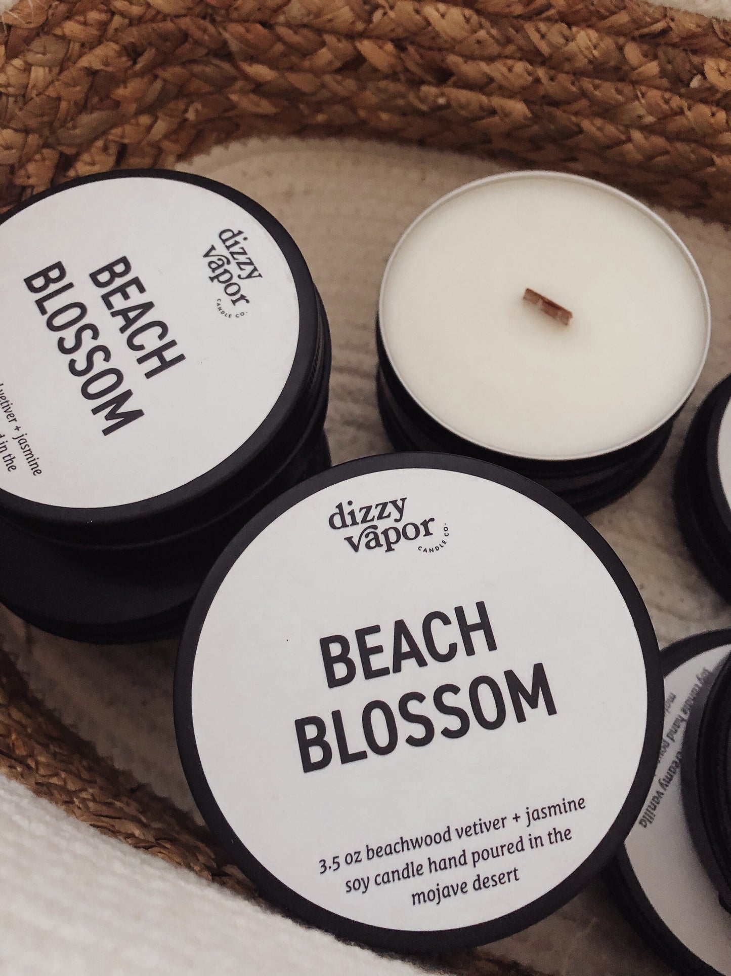 Beach Blossom Travel Tin | Beachwood Vetiver & Jasmine Hand Poured Soy Candle