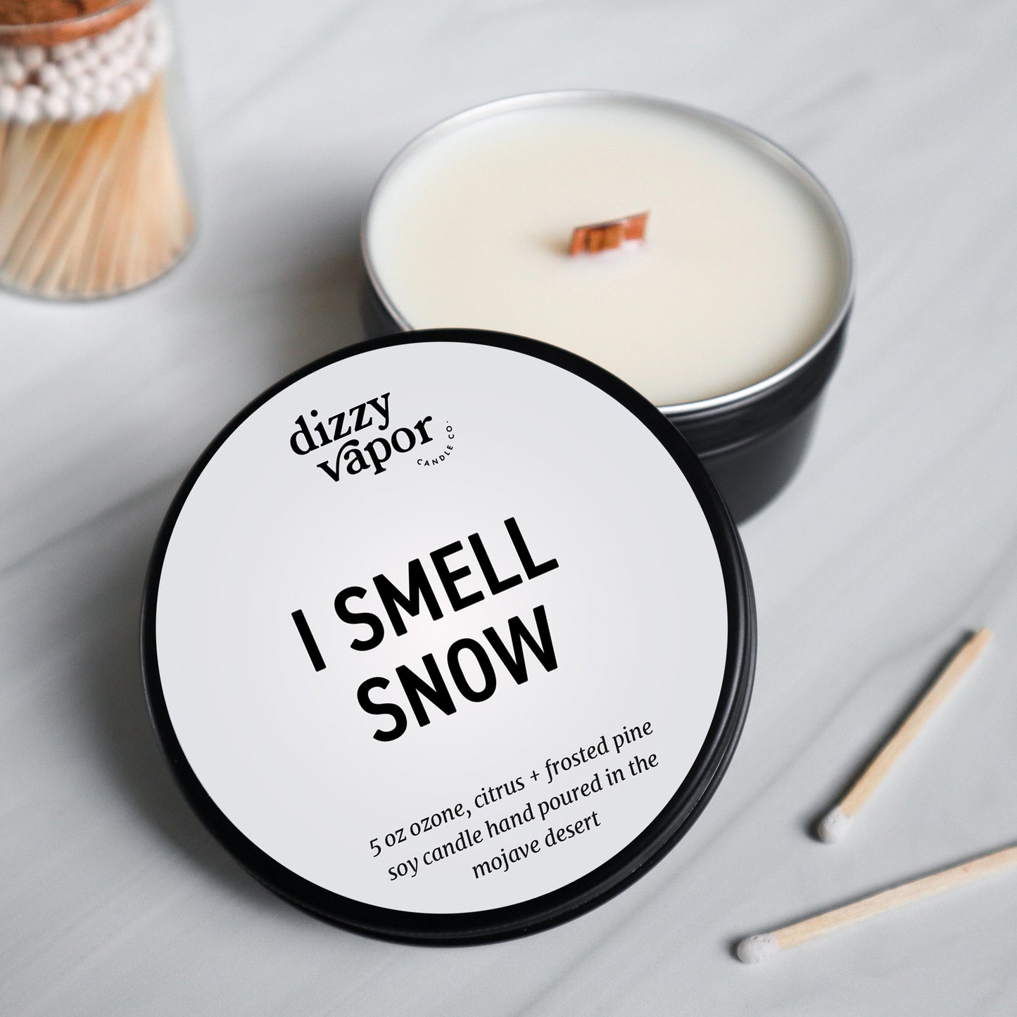 I Smell Snow Travel Tin |  Ozone, Citrus + Frosted Pine Hand Poured Candle