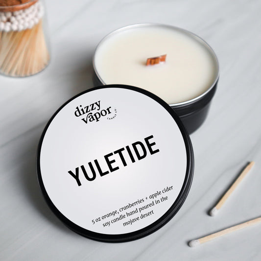 Yuletide 5 oz Tin | Orange Peel, Cranberries, Apple Cider | Hand Poured Soy Candle